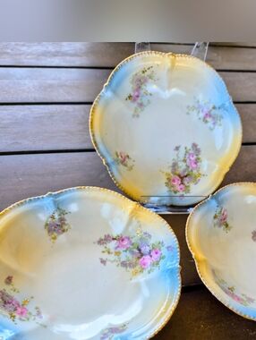 RS PRUSSIA -- 3 Dainty Rose Berry Bowls -- (🇧🇪 German) Vint/Antique PORCELAIN